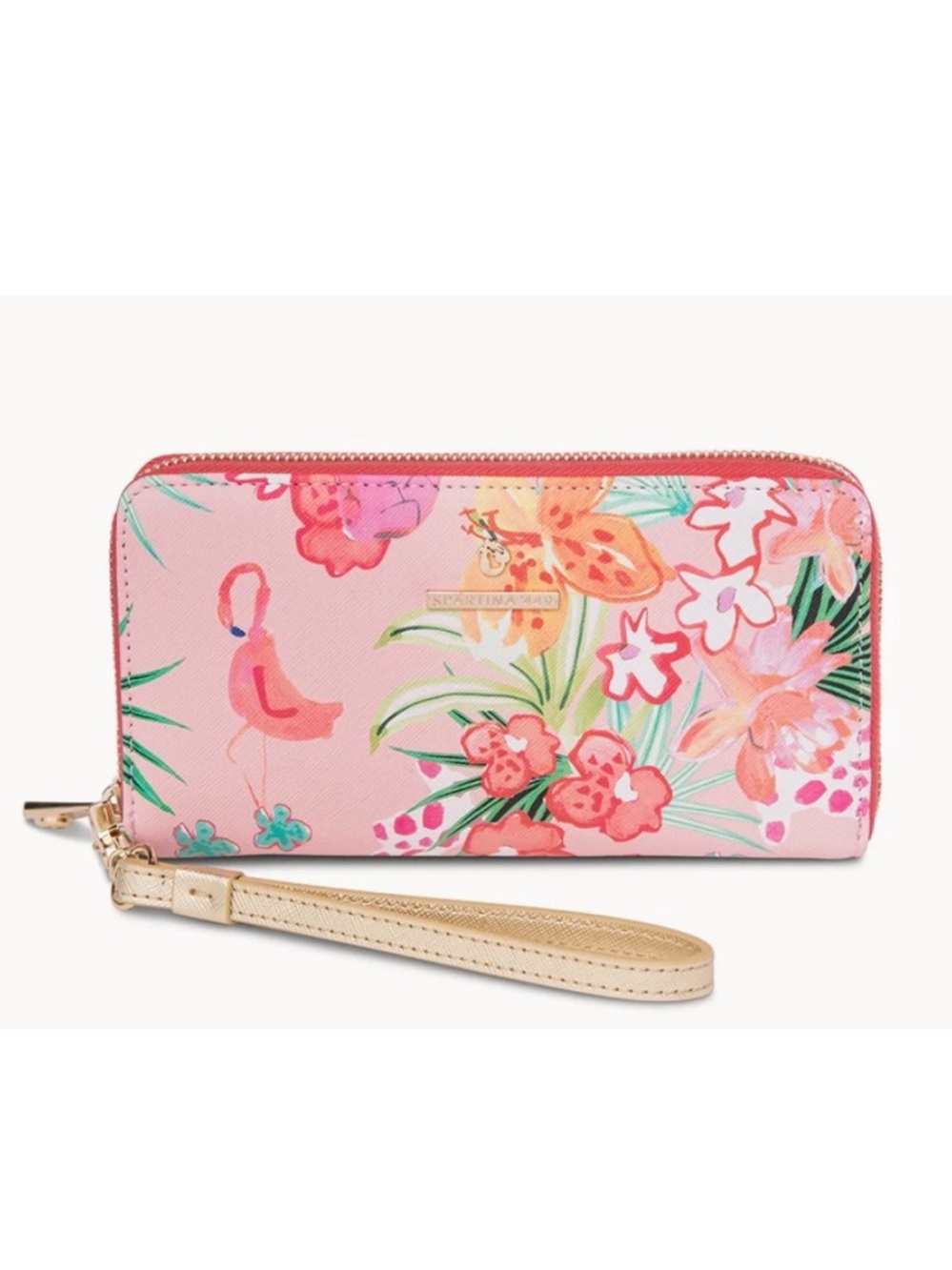 Spartina 449 NWT Pink Retreat Wrist Wallet Flamingo Floral Wristlet